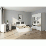 Dormitor Laguna cu pat 140x200 cu lada Alb cu Gri